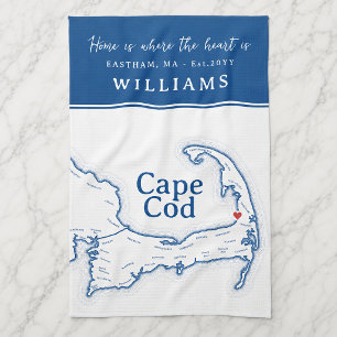 Navy Blue Cape Cod Map New Home Kitchen Towel
