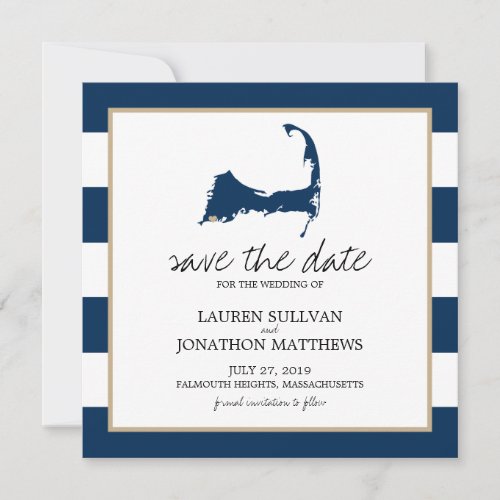 Navy Blue Cape Cod Map Wedding Save the Date