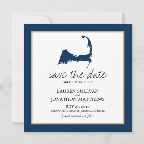 Navy Blue Cape Cod Map Wedding Save the Date