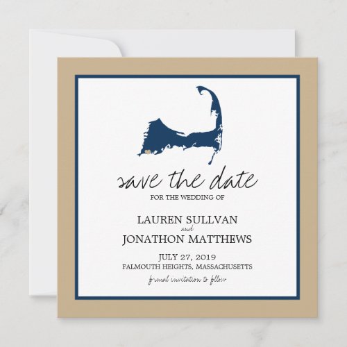 Navy Blue Cape Cod Map Wedding Save the Date