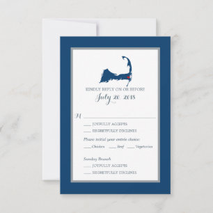 Navy Blue Cape Cod with heart Wedding RSVP menu