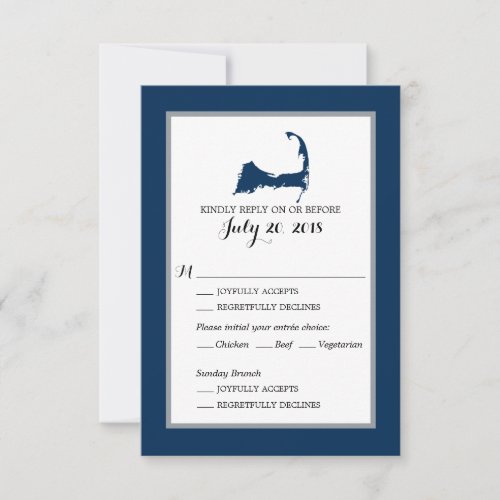 Navy Blue Cape Cod with heart  Wedding RSVP menu