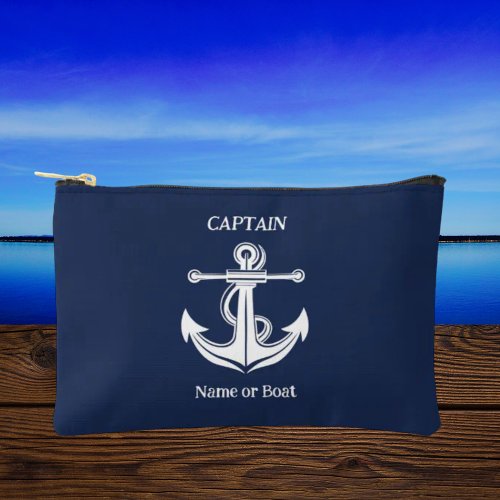 Navy Blue Captain Anchor Nautical Boat Name Accessory Pouch