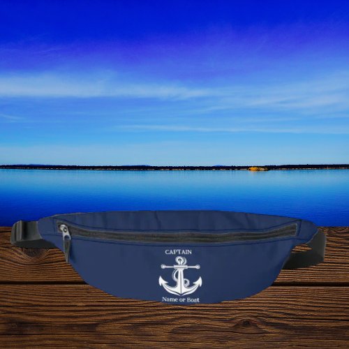 Navy Blue Captain Anchor Nautical Boat Name Fanny Pack