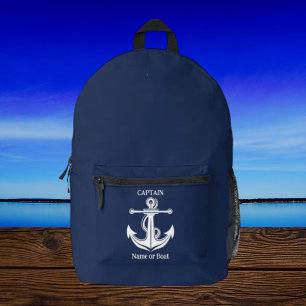 Navy Blue Captain Anchor Nautical Boat Name Printed Backpack