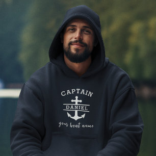 Navy Blue Captain Boat Nautical Anchor Ship  Hoodie