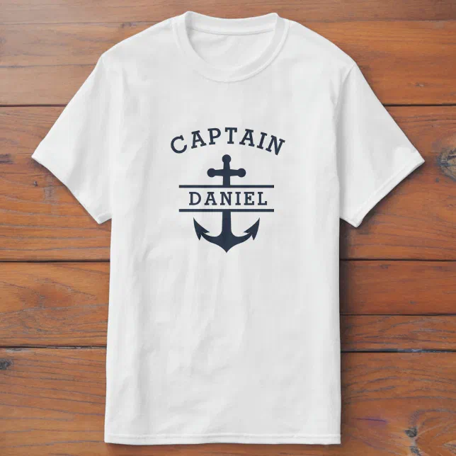 Navy Blue Captain Boat Nautical Anchor Ship T-Shirt | Zazzle