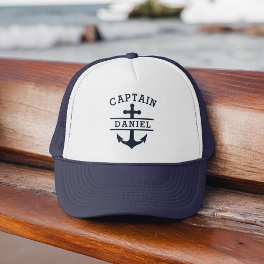 Navy Blue Captain Boat Nautical Anchor Ship Trucker Hat