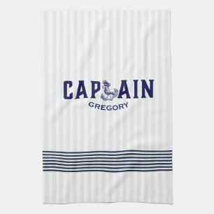 Navy-Blue Captain With Nautical Boat Anchor Towel