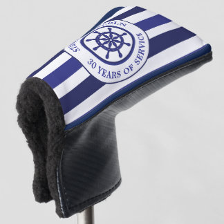Navy Blue Captains Wheel Service Years Retirement Golf Head Cover