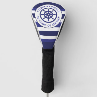 Navy Blue Captains Wheel Service Years Retirement Golf Head Cover
