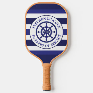 Navy Blue Captains Wheel Service Years Retirement Pickleball Paddle