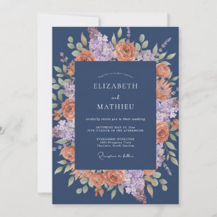 Navy Blue Captivating Autumnal Wedding Invitation