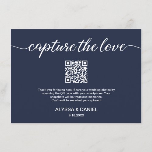 Navy blue Capture the love QR code wedding photos Enclosure Card