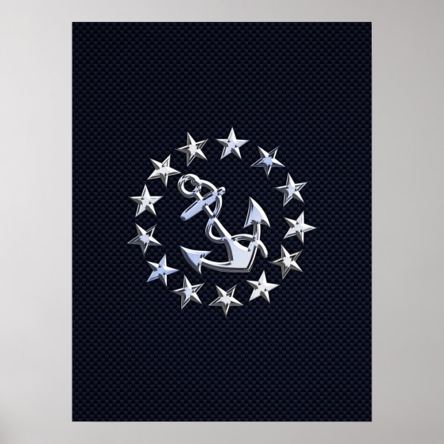 Navy Blue Carbon Fiber Nautical Yacht Flag Print (Front)