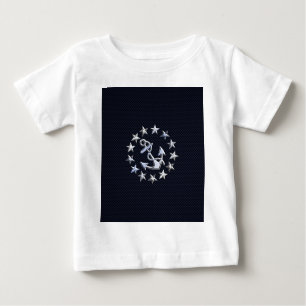 Navy Blue Carbon Fiber Nautical Yacht Flag Print Baby T-Shirt