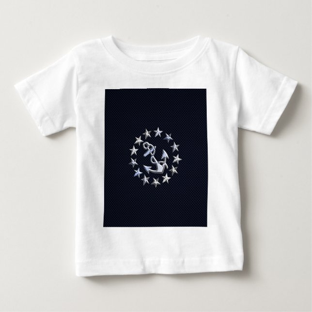 Navy Blue Carbon Fiber Nautical Yacht Flag Print Baby T-Shirt (Front)