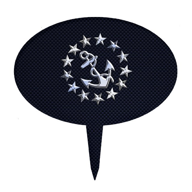 Navy Blue Carbon Fiber Nautical Yacht Flag Print Cake Topper (Front)