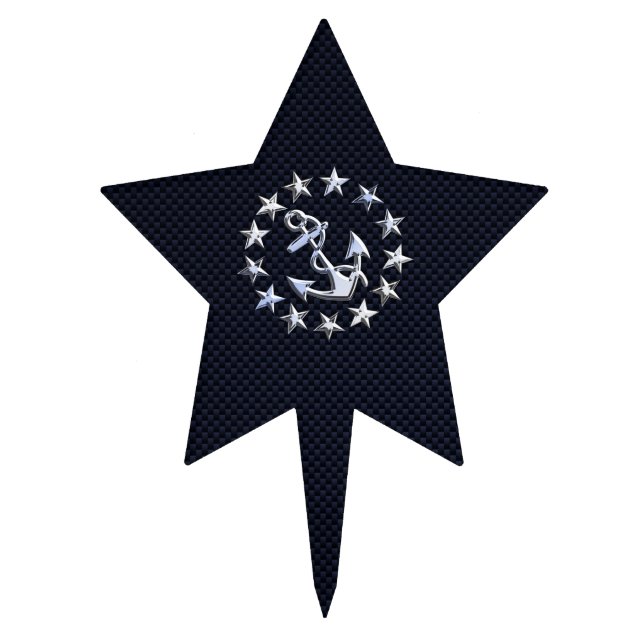 Navy Blue Carbon Fiber Nautical Yacht Flag Print Cake Topper (Front)