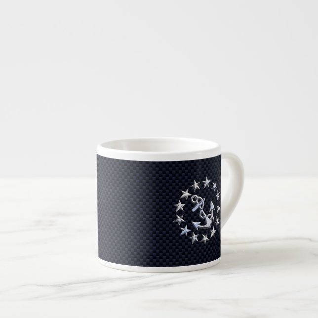 Navy Blue Carbon Fiber Nautical Yacht Flag Print Espresso Cup (Front Right)
