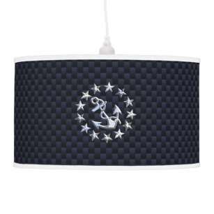 Navy Blue Carbon Fiber Nautical Yacht Flag Print Hanging Lamp