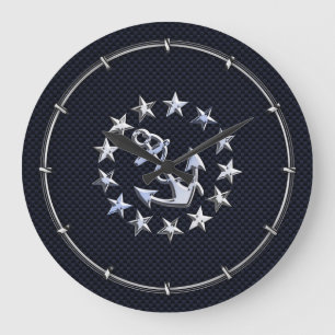 Navy Blue Carbon Fiber Nautical Yacht Flag Print Large Clock
