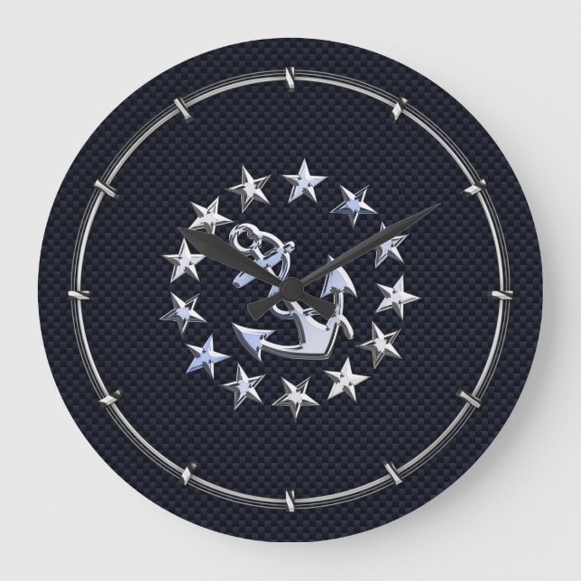 Navy Blue Carbon Fiber Nautical Yacht Flag Print Large Clock (Front)