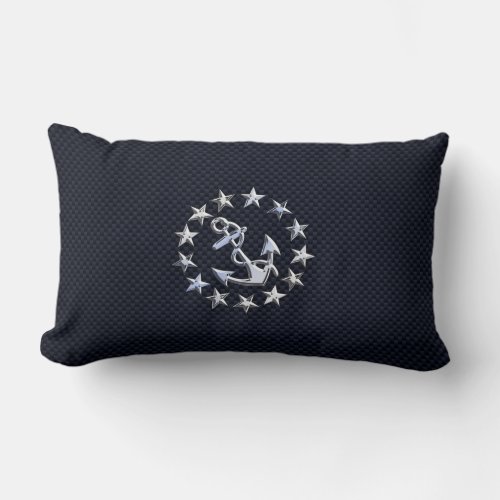 Navy Blue Carbon Fiber Nautical Yacht Flag Print Lumbar Pillow