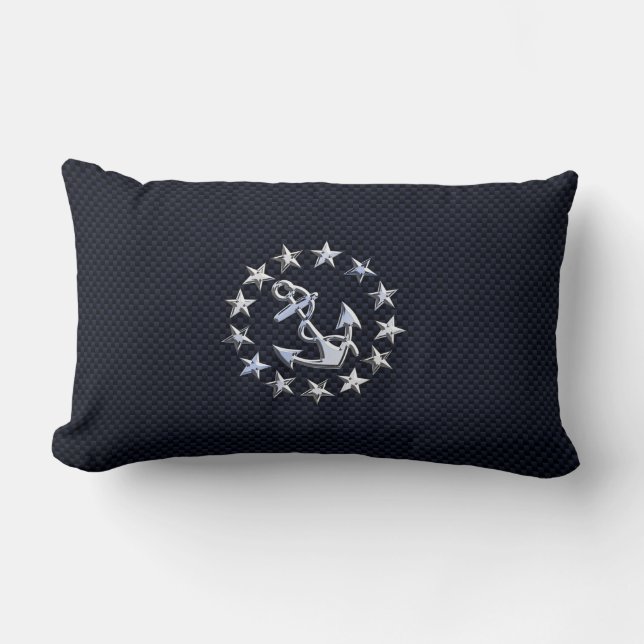 Navy Blue Carbon Fiber Nautical Yacht Flag Print Lumbar Pillow (Front)