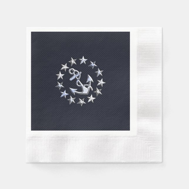 Navy Blue Carbon Fiber Nautical Yacht Flag Print Napkins (Front)