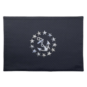 Navy Blue Carbon Fiber Nautical Yacht Flag Print Placemat