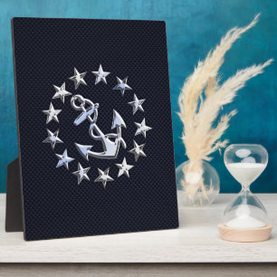 Navy Blue Carbon Fiber Nautical Yacht Flag Print Plaque