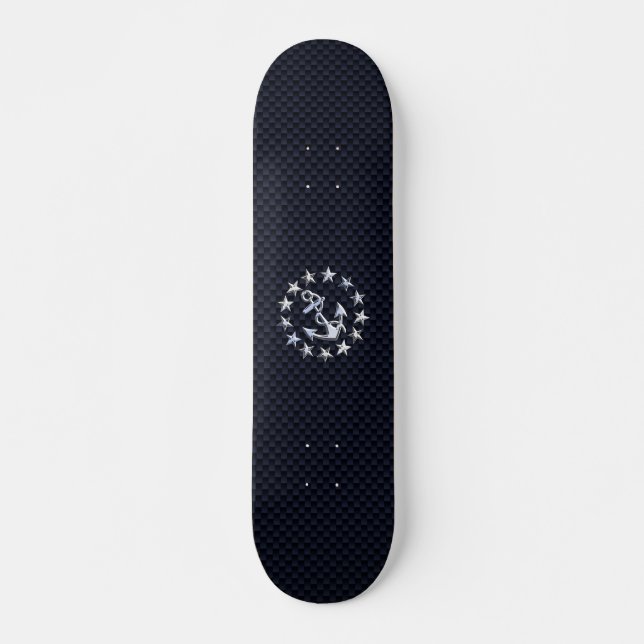 Navy Blue Carbon Fiber Nautical Yacht Flag Print Skateboard (Front)