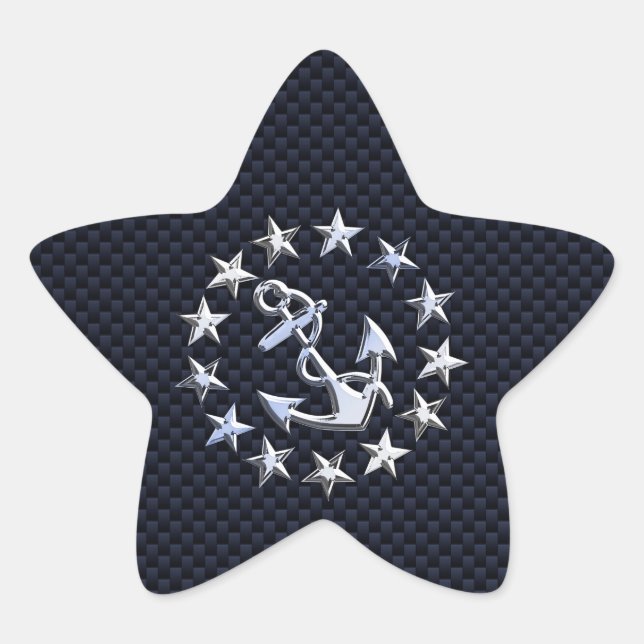 Navy Blue Carbon Fiber Nautical Yacht Flag Print Star Sticker (Front)