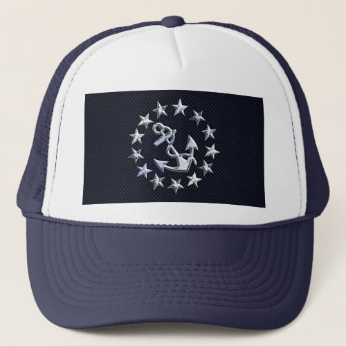 Navy Blue Carbon Fiber Nautical Yacht Flag Print Trucker Hat