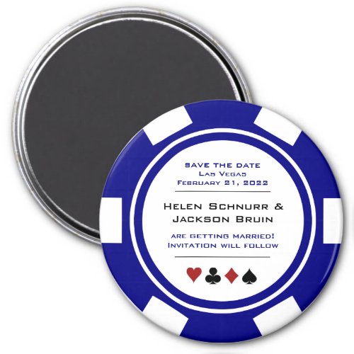 Navy Blue Casino Poker Chip Wedding Save The Date Magnet