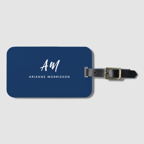 Navy Blue Casual Script Two Monogram  Luggage Tag