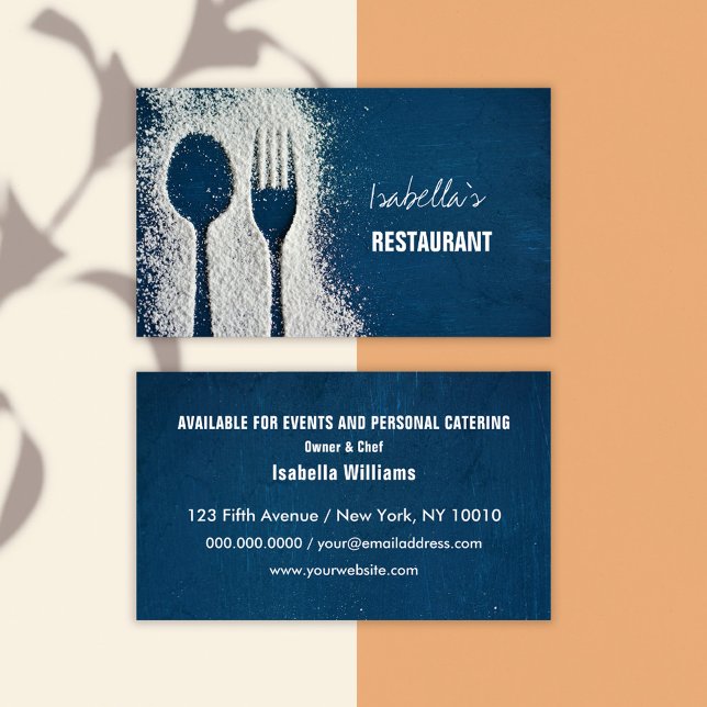 Navy Blue Catering Chef Restaurant Professional Business Card (Creator Uploaded)
