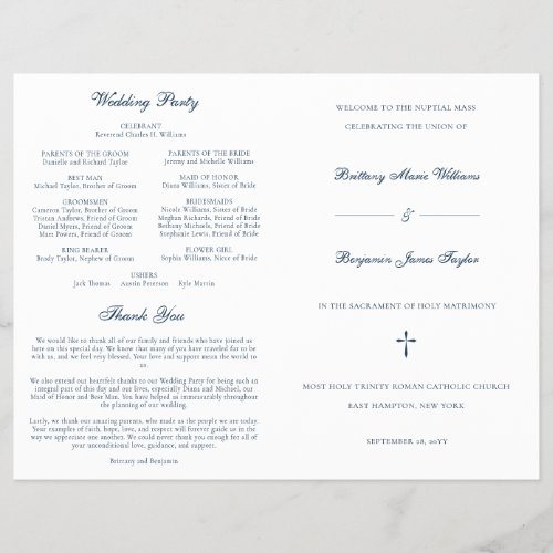 Navy Blue Catholic Wedding Mass Ceremony Program