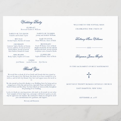 Navy Blue Catholic Wedding Mass Ceremony Program