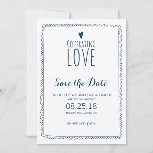 Navy Blue Celebrating Love Wedding Save the Date