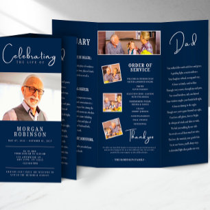 Navy Blue Celebration of Life Photo FuneralProgram Brochure