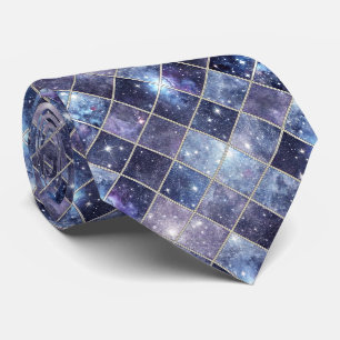 Navy Blue Celestial Diamond Lattice Star Neck Tie
