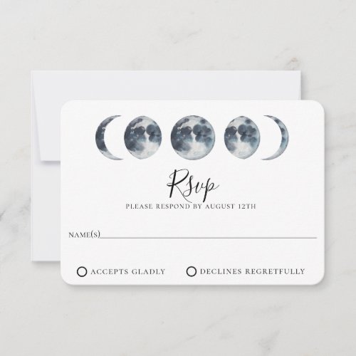 Navy Blue Celestial Moon Phase Wedding RSVP Card