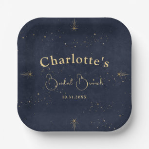 Navy Blue Celestial Moon Tarot Bridal Shower Paper Plates