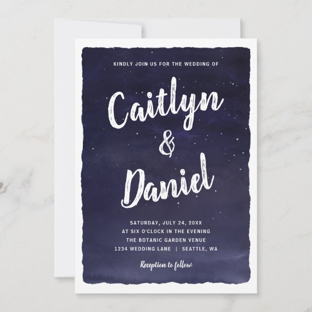 Navy Blue Celestial Night Sky Wedding Invitation (Front)