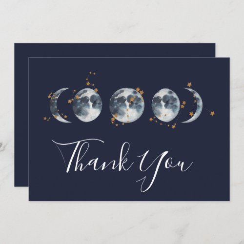 Navy Blue Celestial Starry Moon Phase Thank You Card