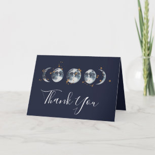 Navy Blue Celestial Starry Moon Phase Thank You Card