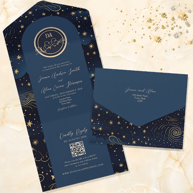 Navy Blue Celestial Wedding All In One Invitation (Creator Uploaded)