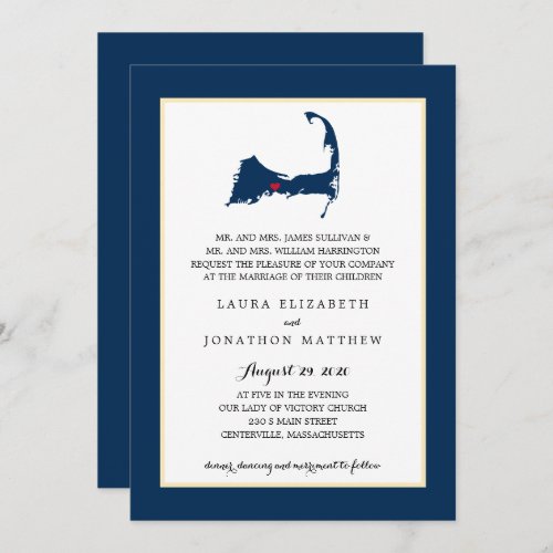 Navy Blue Centerville Cape Cod Map Wedding Invitation